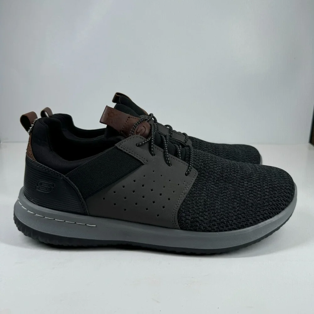 Skechers Delson Camben Men's US 11 Wide Black/Gray Knit Slip-On Sneaker 65474W